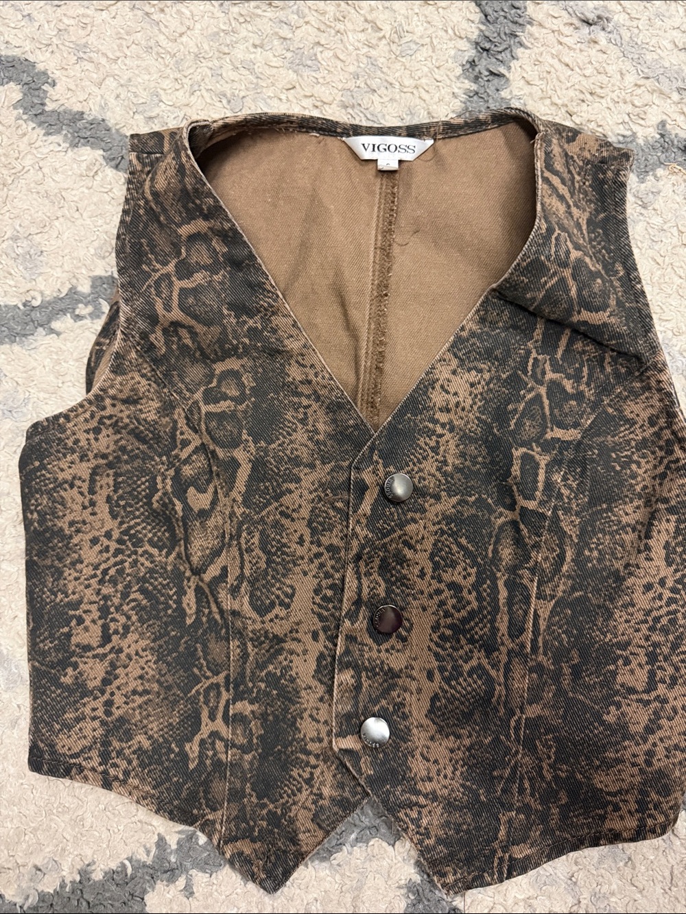 Snake print denim vest